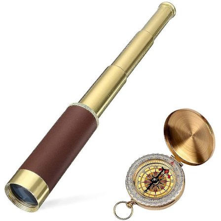 Retro Pirat Teleskop Zoomable 25x30 Kikkert Bærbar Sammenklappelig Håndholdt Teleskop Vintage Monokulær Kompatibel Børn & Overlevelsesudstyr Kompas 
