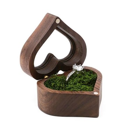 Bröllop Love Ring Æske Valnød Par Ring Opbevaring Emballage Gaveæske Hjerteformet Trææske Øreringe Øreringe Smykkeskrin Grøn