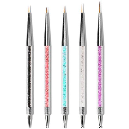 5 stk. Nail Art Liner Pensler, UV Gel Maleri Negle Design Pensel Pen, Negle Dotting Pen Pensel Sæt Negle Art Værktøj, Dobbeltsidet Nail Art Liner 