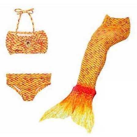 Børnepige Havfrue 3-delt sæt Cosplay Kostume Fiskehale Bikini Badedragt Orange Tw