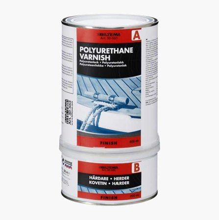 Biltema - Høyblank 2-Komponent Polyuretanlakk, 1 Liter - Motstandsdyktig og Slitesterk, Ideell for Tre, Kryssfiner, Glassfiber og Epoksy