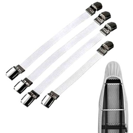 Elastiske strygejern-på-betræk, sengehjørner, sofaklips, dugklips, støvleklips, benløkker, jeans støvleklips (hvid, 4 stk.)