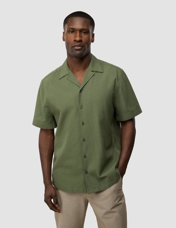 Shaping New Tomorrow - Seersucker Short Sleeve Shirt - Clover Green - Herre - Størrelse XL