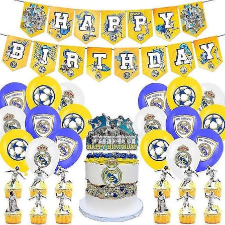 Real Madrid Tema Fødselsdagsfest Dekoration Fan Boy Fodboldhold Fødselsdagsflag Kageindsats Ballon (FMY)
