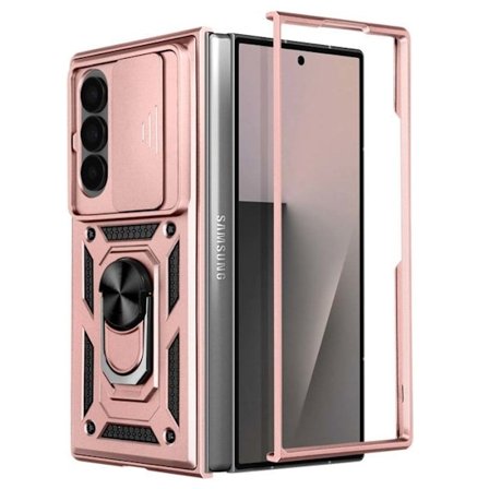 Samsung Galaxy Z Fold 7 - Kuori, jossa on sormituki ja kameransuoja, vaaleanpunainen