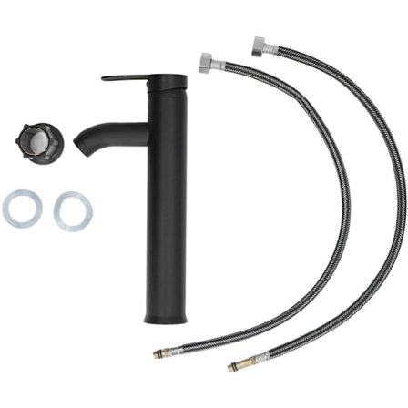 Svart badrumskran G1/2 rostfritt stål enkel kontroll stor matt svart handfatskran med 2 slangar för badrum