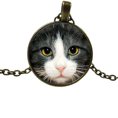Halssmycke i glas med motiv [K14] - Katt [Brons]