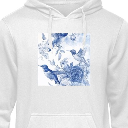 Hoodie Fåglar och blommor blå romantiskt mönster