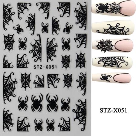 Halloween Nagel Klistermärken Svarta Katt Spöken Spindel Webbdesign Decals Holographic Själv-Adheiva Slider Manikyr Konst Och Dekoration STZ-X051