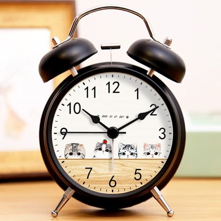 Sort Kattemønster Vintage Vækkeur, Lydløs Rejsevækkeur