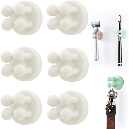 Silikone Tandbørsteholdere 6 stk. Multifunktionskrog Barberknivholder Vandtæt Selvklæbende Vægmonteret Enkeltkrog til Væg eller Glas