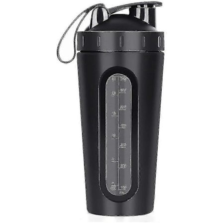 Protein Shaker Sportsflaske Rustfrit Stål Proteinflaske med Vindue, Lækagesikker Låg, BPA-Fri, Sølv, 700ml