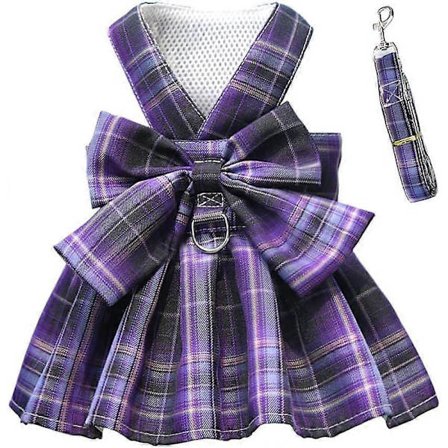 Hundklänning, Hundsele Klänning med Koppelsats Bekväm Valp Flicka Stor Rosettkjol Hund Katt Kläder Skjorta med D-ring Kattungeväst