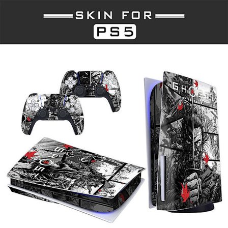 Klibbig Skin - Kompatibel med PS5-skal för att anpassa konsolen - Avtagbar vinylfilm - Matt satin HD-kvalitet (skiva, Ghost of Tsushima01