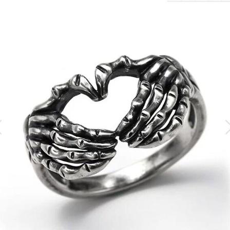Gotisk skelet kranium Hånd hjerteringe til mænd Vintage Punk Kærlighedsbevægelse Finger Parring Kvinder Bryllupssmykker Halloween Gave Type A