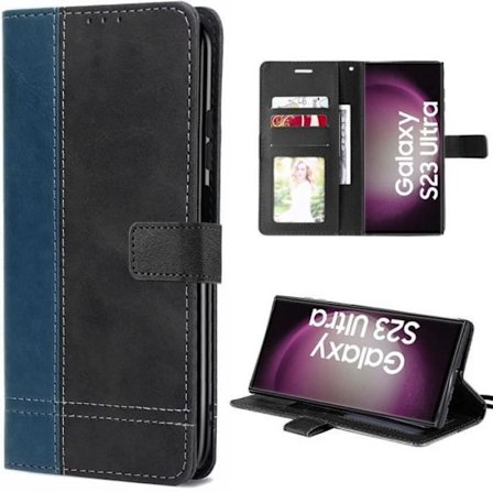 Fodral till Samsung Galaxy S23 Ultra Bicolor Synth Läder Marinblå
