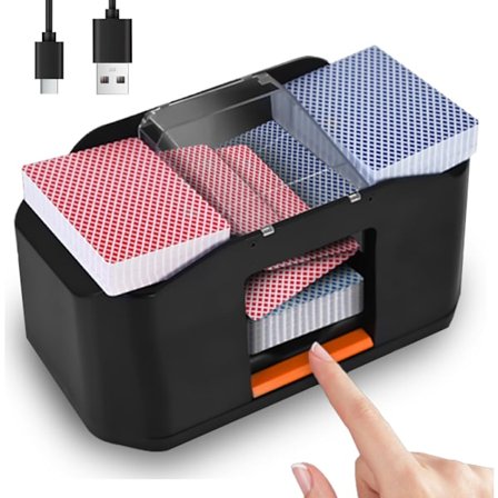 1/2 kortstokker oppladbar og støysvak kortblander, automatisk 2000mAh batteridrevet blandemaskin for UNO, Casino Poker, Texas Hold'em