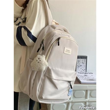 Naisten tytön reppu olkalaukku koululaukku Yksinkertainen yliopistotyyli Yksivärinen Suuri kapasiteetti opiskelijamatkatietokone Beige 45*32*13cm