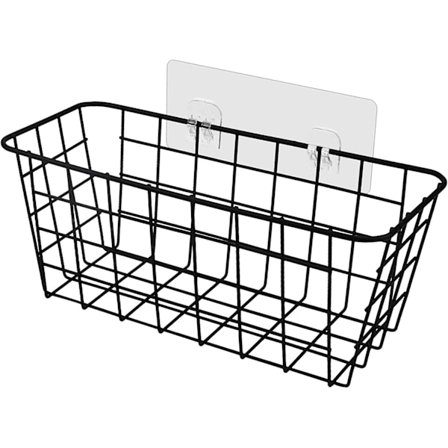 Svart förvaringskorg i metall, duschhylla utan borrning, badrum o