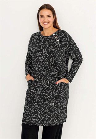 Cellbes of Sweden - Mønstret Jersey-kjole med lommer i svart / beige / mønstret for damer i størrelse 34/36