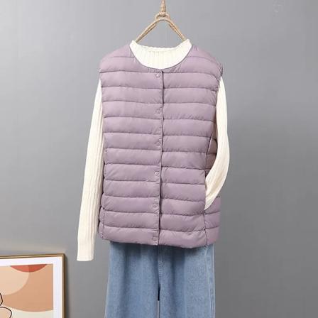 2023 Nye Ankomster Kvinder Kontor Dame Koreansk Slim Fit Hvid Andedun Varmt Vest Kvinder Ærmeløs Dun Liner Vest Light purple XXL