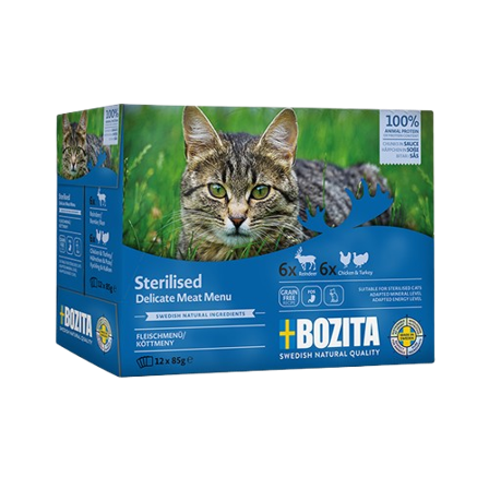 Bozita Katt - Innendørs og sterilisert med reinsdyrkjøtt i saus 12 x 85g - Katt - Kattefôr & kattemat - Våtfôr og våtmat - ZOO.no