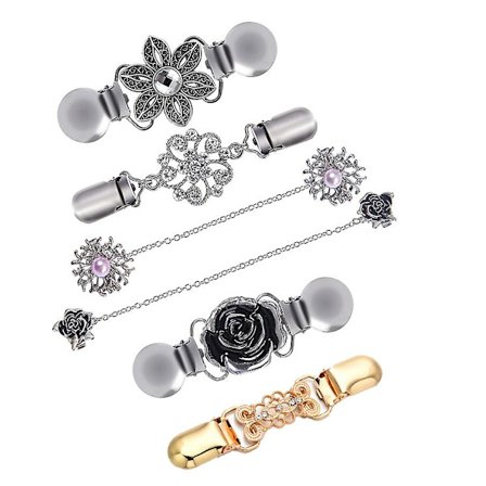 6 stk. Cardigan-klips for kvinner, vintage genserklips, sjal-krage metallklips, genserkjede, kreativ sølv cardigan-klips for bluse, cardigan-kjoler, 