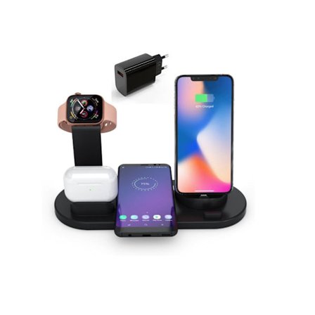 4-i-1 Magnetisk Trådlös Laddstation Laddplatta Kompatibel med iPhone Apple Watch och Airpods