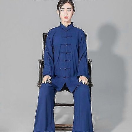 REA Myk Bomull Tai Chi Kung Fu Wushu Kampsportuniform med Wing Chun Jakke og Bukser blå