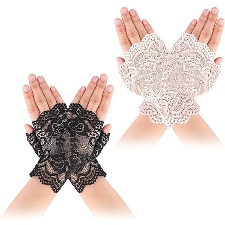 2 par korte blonde handsker uden fingre med blomstermønster til kvinder