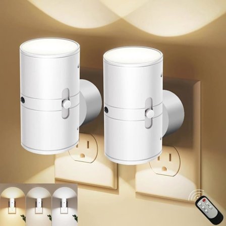 LED-natlampe med stik, skumringssensor, justerbar 3-farvet lampe, lampe til alle steder i hjemmet, 2-pak/fjernbetjening 2-pak/fjernbetjening