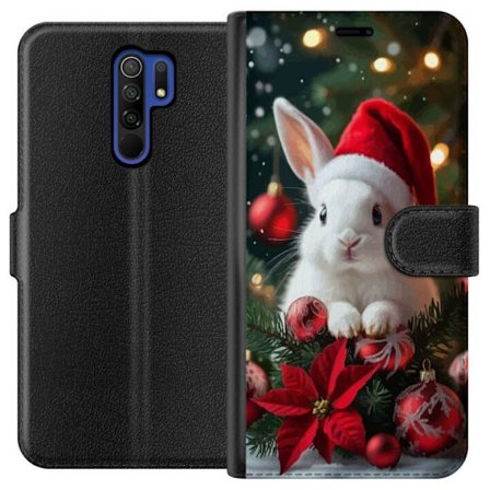 Xiaomi Redmi 9 Lommeboketui Søt julekanin med nisselue og røde dekorasjoner