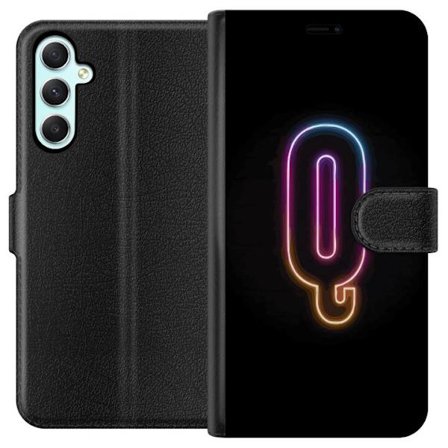 Kompatibel Tegnebogsetui til Samsung Samsung Galaxy A34 Minimalistisk neonbogstav Q i lyse farver mod mørk baggrund