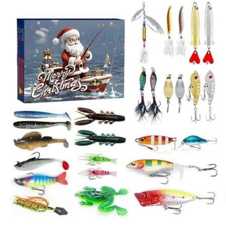 Jouluinen joulukalenteri kalastuksen harrastajalle lahjasetti syötti