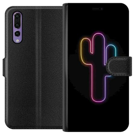 Kompatibelt Lommeboketui til Huawei Huawei P20 Pro Neonillustrasjon av kaktus i rosa og blått lys mot mørk bakgrunn
