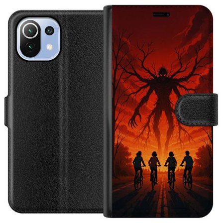 Kompatibelt Plånboksfodral till Xiaomi Xiaomi Mi 11 Lite Mörk Stranger Things-inspirerad skräckillustration med röd himmel, monsterfigur och cykla