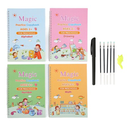 4-pakning Skriveøvelseshefte for barn med automatisk blekk som forsvinner, 3D-rilldesign for førskolealder 3 år og oppover