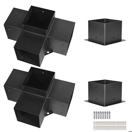 Pergola-tuet - Duoku - 4 kpl - Puupylväs tukijalat 142x142 mm - 2 kpl 4-suuntaliittimiä