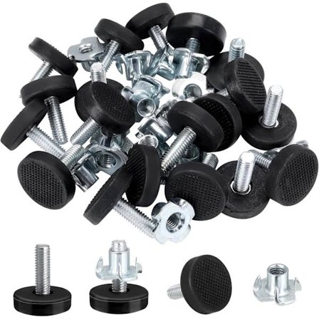 16 stk. justerbare nivelleringsføtter med M6-gjenger, kraftige møbelben med T-muttere for bord, stol, gulvbeskyttelse