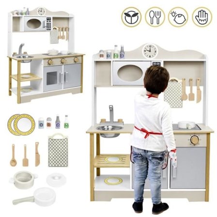 YUENFONG Träkök med trä Kökstillbehör Leksaker Köksleksaker för barn från 3 år och uppåt