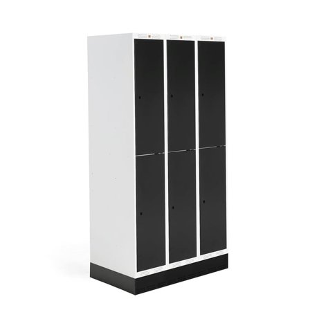 Student locker ROZ, 3 modules, 6 doors, 1890x900x550 mm, black, incl. base
