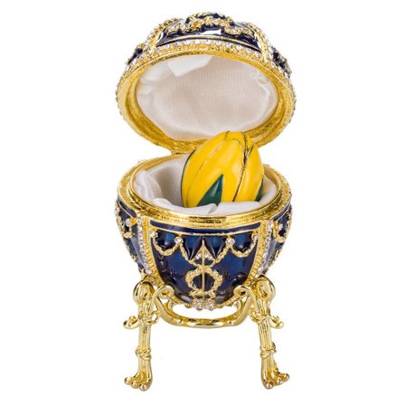 Faberge stil æg Rosebud Smykkeskrin med Blomst 9,5 cm blå