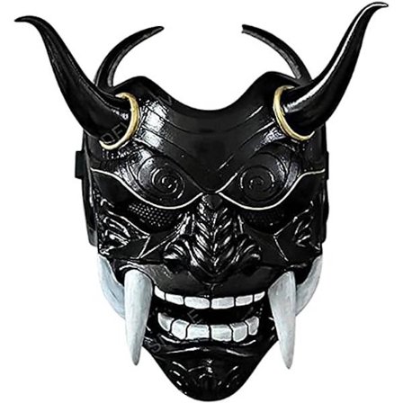 Svart grå japansk samurai-maske Hannya Oni Samurai Latex-maske, Halloween-demon-kostymemaske, japansk samurai-cosplay-maske