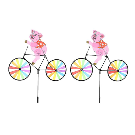 2 stk. Søde Griser På Cykel Vindmølle Udendørs Vind Børne Legetøjsvindmøller
