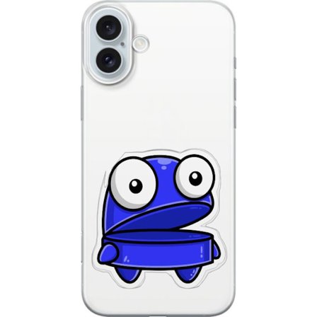 Kompatibelt Mobildeksel til Apple Apple iPhone 16 Plus Blå tegnefilmfigur med åpent uttrykk og store øyne i morsom illustrasjon