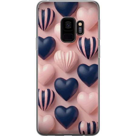 Kompatibelt Mobildeksel til Samsung Galaxy S9 Myke tredimensjonale hjerter i rosa og marineblå toner i et romantisk mønster