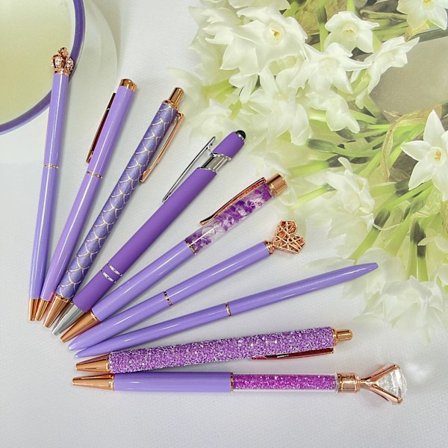 9 stk. Kuglepenne Sæt, Metal Krystal Diamant Krone Kuglepen til Journalføring, Udsøgte Sort Blæk Fancy Penne Gaver (Lilla)