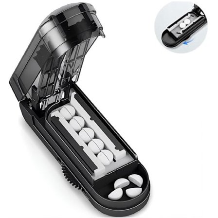 Pilleklipper - Pilleæske - Velegnet til hårde piller og piller i forskellige størrelser - Kan rumme flere piller på én gang - Sort