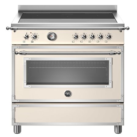 Bertazzoni HER95I1EAVT Heritage induktionskomfur med ovn, 90 cm, cremehvid - Elfenbenshvid, ral 9010 | KitchenOne