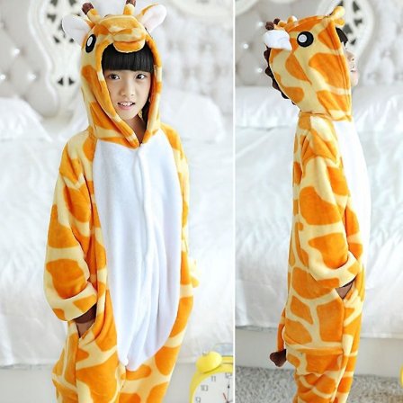Unisex barn flanell onesie pyjamas, cosplay dyrekostyme ett stykke halloween nattøy nattklær for gutter jenter giraff Giraff-FA-